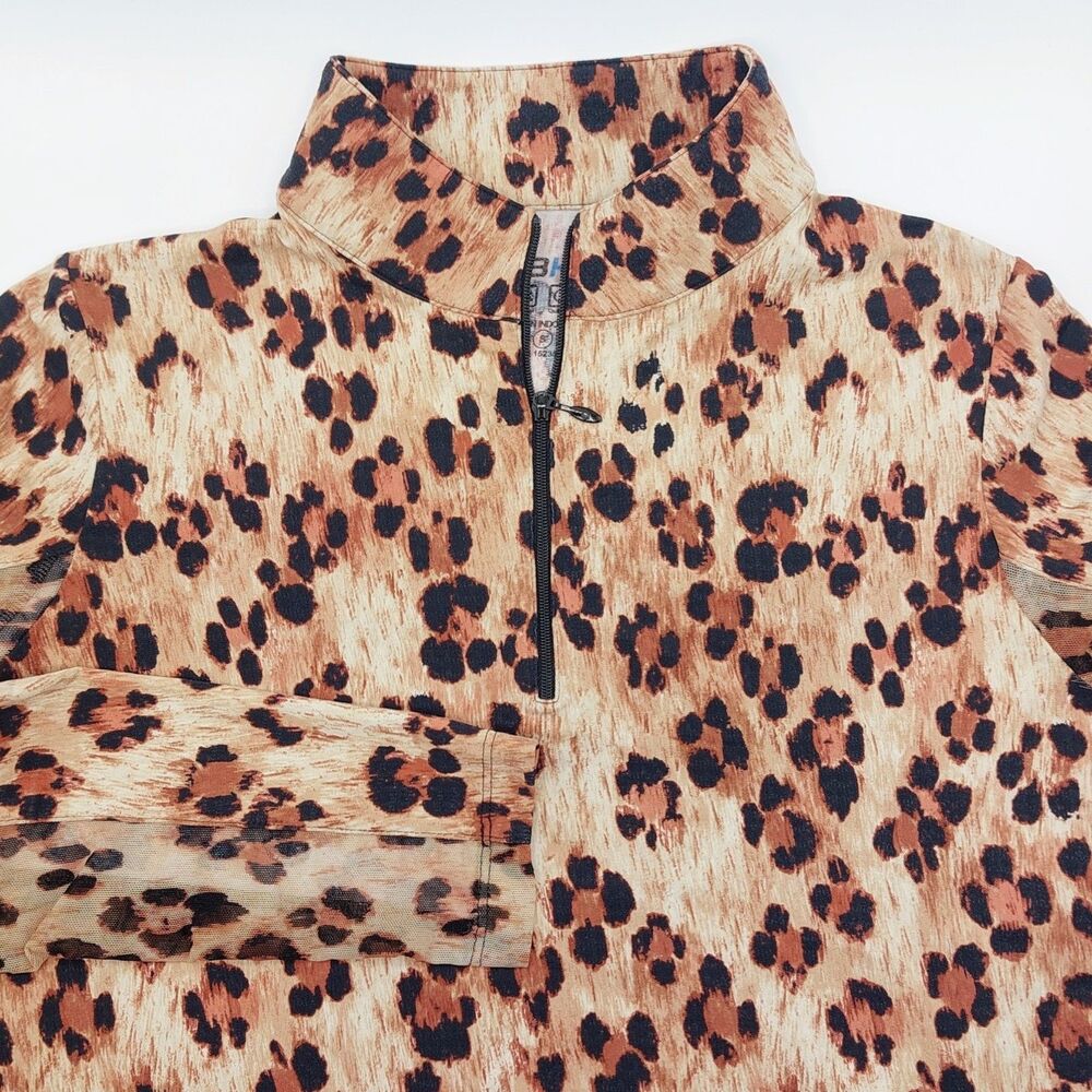IBKUL Leopard Print 1/4 Zip Polo Pullover Women's Small Mesh Long Sleeves Golf - Picture 1 of 10
